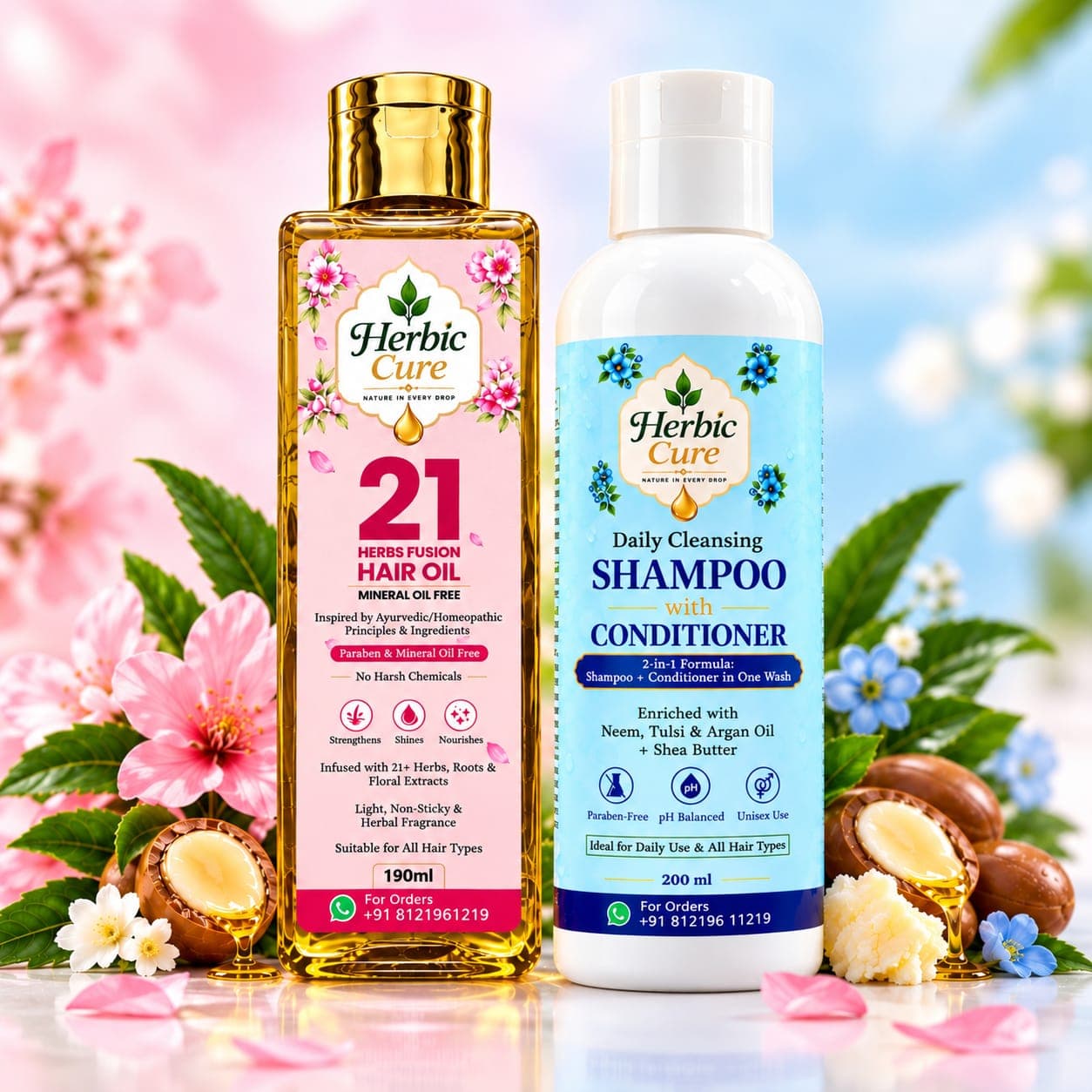Herbic Cure - 21 Herbs Fusion Hair Oil + Shampoo with Conditioner